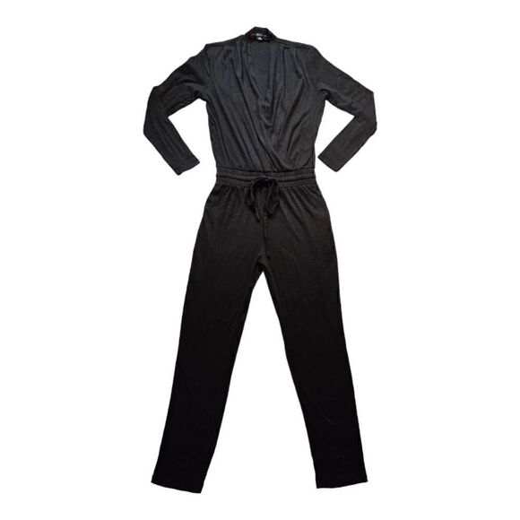 HYFVE Long Sleeve Surplice Top Drawstring Jumpsuit Black Medium - Picture 1 of 8